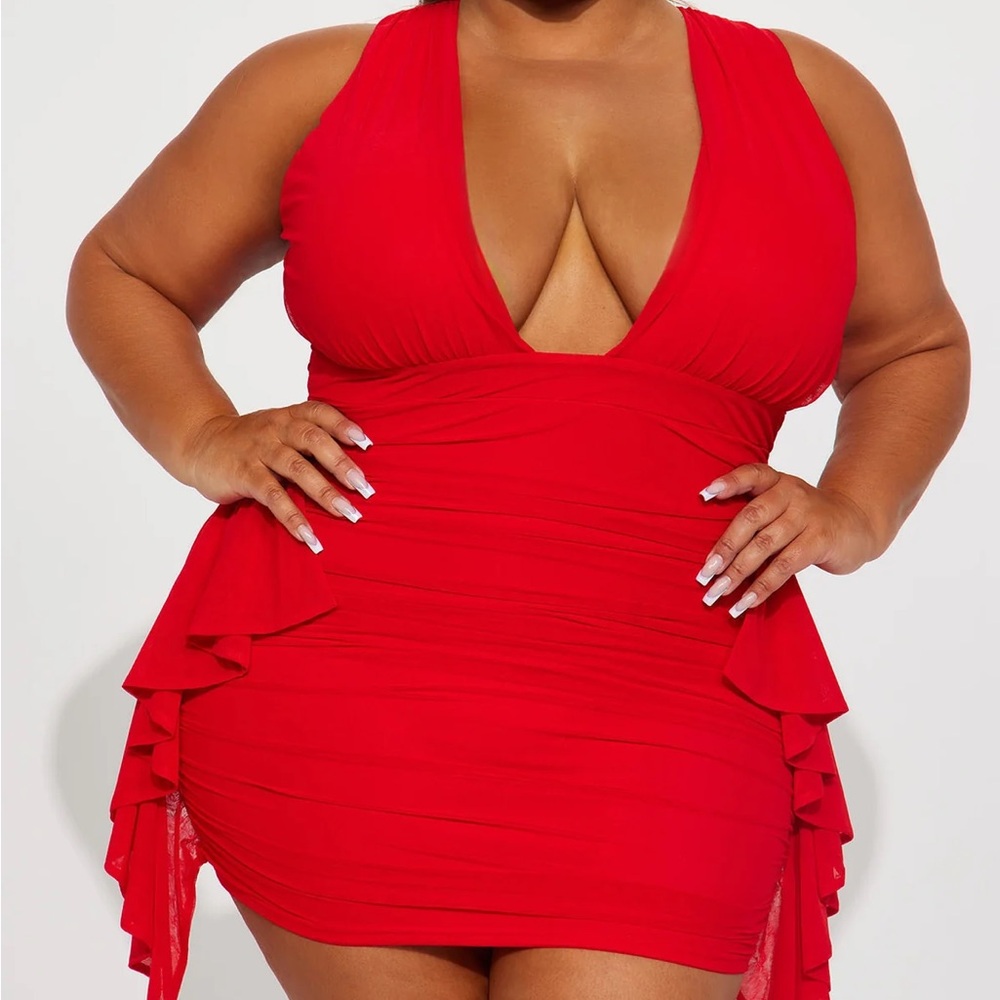 Fashion Nova Red Mini Dress with Plunging Neckline